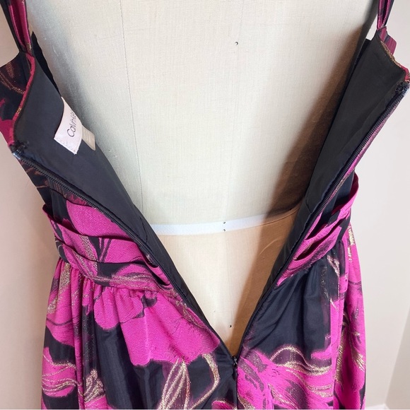 Calvin Klein Sleeveless Halter Ballgown Hibiscus Pink Floral Size 10 - Picture 6 of 12